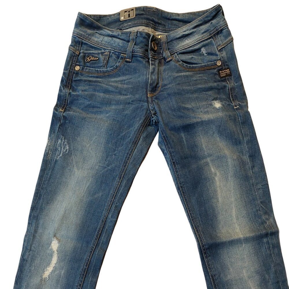 Retro Vintage G-Star Raw Lynn Skinny Eslow Destroyed Denim Blue Jeans Sz 25 NWT - Picture 4 of 11